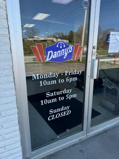 View through the entrance of a local pawn shop